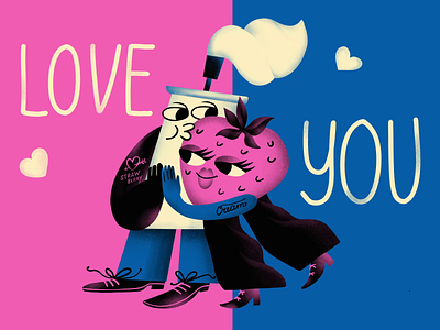 Tasty Valentine Couples: Strawberry and Cream animation character couple cute design design studio digital art digital illustration digital painting food graphic design illustration illustrator kiss love marketing motion graphics romantic strawberries and cream valentine