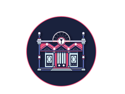 La salle des trophés Huiti app architecture building circle color fantasy house illustration light night pink trophy