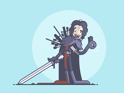 Jon Snow is totally OK... right? blood game of thrones illustration jon snow line art ouch sword zombie