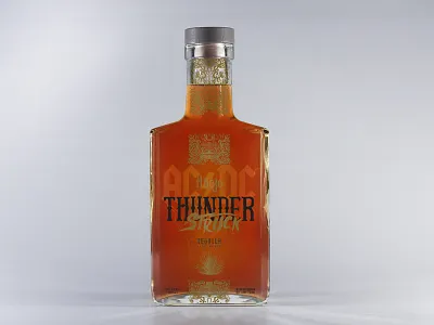 ACDC ThunderStruck Tequila Anejo acdc black gold illustration label design packaging tequila typography