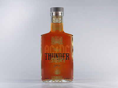 ACDC ThunderStruck Tequila Anejo acdc black gold illustration label design packaging tequila typography