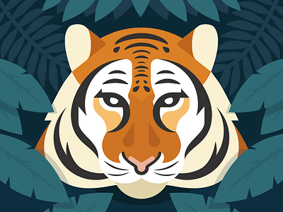 Tiger animal cat flora hello hiding jungle leaves lurking shy stripes tiger