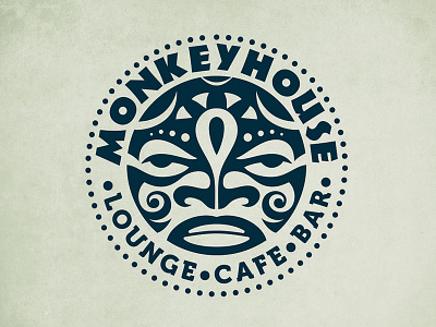 Monkey House badge bar cafe coffee ethnic hawaii mask native tiki tribal tropical