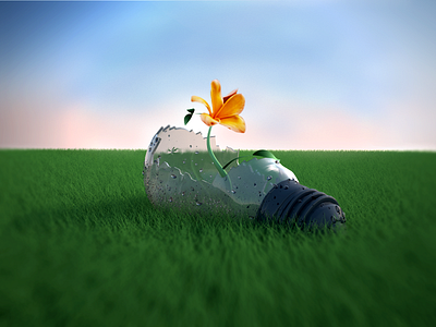 Earth Day 3d broken c4d earthday flower growth idea lightbulb