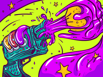 Dribbble Donut Gun! bazooka bright debut donut dough drawing gun illustration jelly pink sprinkles vector