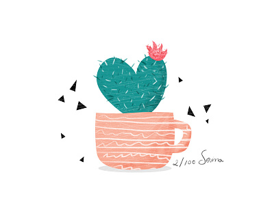 Heart cactus 100dayproject cactus day2 green illustration nature pink plant