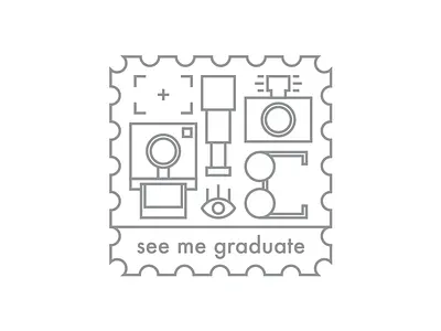 Graduation Announcement Illustration camera eye glasses graduation polaroid see sight stamp telescope viewfinder