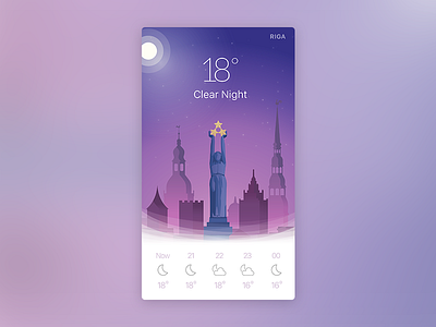 Night weather app widget app daily ui illustration mobile night riga weather widget