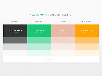 heymattj colour palette 19c673 2f3331 branding color colours eab9a6 ffa330 heymattj identity palette ui