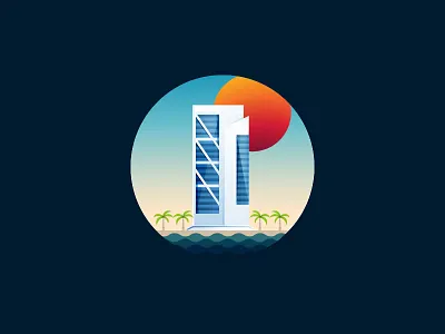 Miami Illustration hotel logo miami palm.tree sea sky sun water