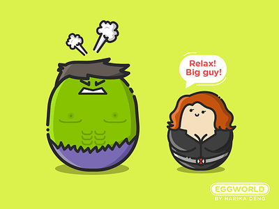 #EggWorld# The Hulk & Black Widow black cartoon character edward egg hulk illustrator widow world yellow