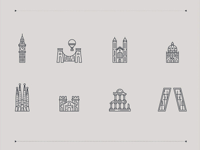 ICON SET badajoz barcelona big ben bristol cambridge graphic design icon design illustration madrid merida outline icon design oxford