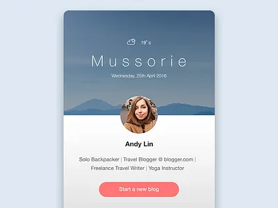 Blogger Profile blog clean date location profile traveller ui ux weather