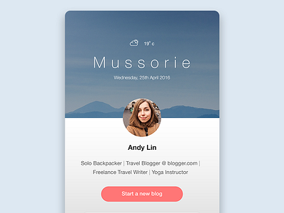 Blogger Profile blog clean date location profile traveller ui ux weather