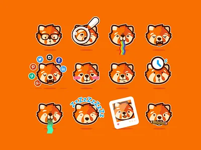 Baku stickers animal emoji fire fox head orange panda red stickers