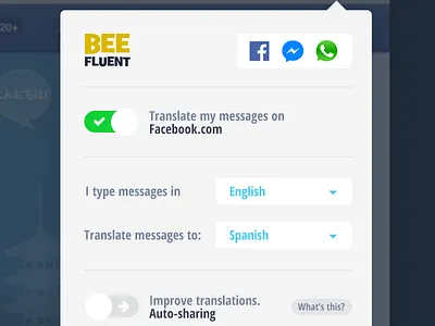BeeFluent Menu beefluent browser design extension language menu settings software ui