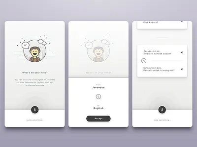 Javanese Translator App android black white blangkon empty state english indonesian ios javanese minimalist mobile app translate yogyakarta