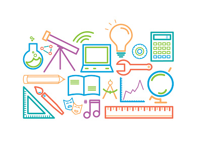 School Subjects Icon Set art back to school education icon set icons illustration math school school supplies science technology