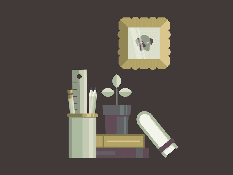 Still Life 2d animation books c4d design dog flat illustration plant vector
