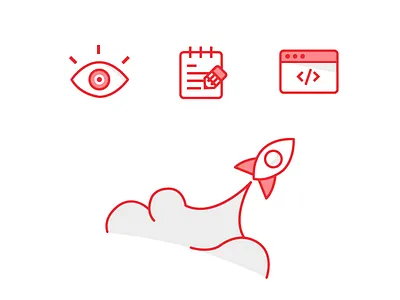 Red Process Icons branding browser code flat designs illustrations line icons red shading shadows strokes style vector