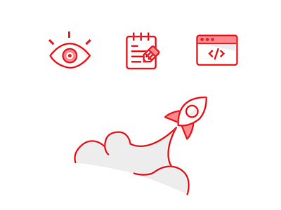 Red Process Icons branding browser code flat designs illustrations line icons red shading shadows strokes style vector