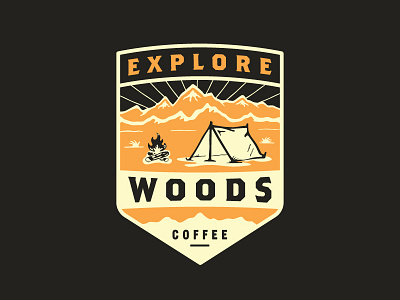 Explore Badge campfire camping coffee illustration logo mark mountains patch tent woods coffee