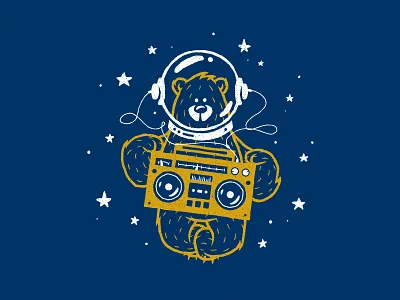 Astronaut astronaut bear boombox coachella festival headphones illustration merch music space stars vector