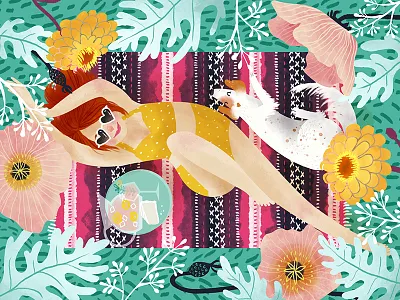 Happy Place digital dog floral illustration nature postcard self portrait watercolor