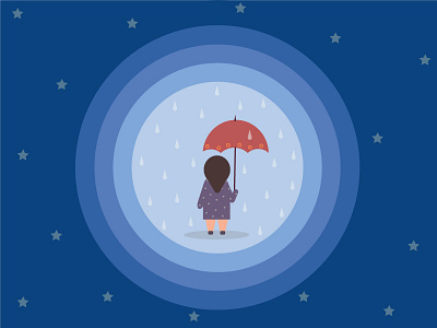 In The Rain illustration monsoon night rain starrynight umbrella