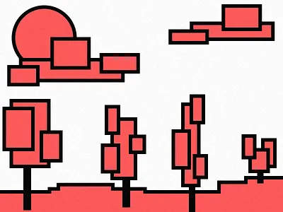 Geometric Landscape black circle cloud geometric landscape red simple square sun tree