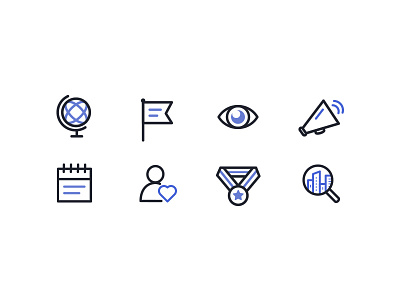 Icon Set building calendar eye flag globe icon illustration medal megaphone outline profile search