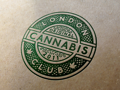 LCC Letterpress cannabis club emblem green letter press london mark mock up