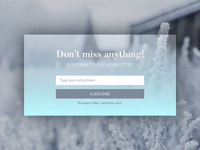 Email Subscription button cold email lightbox modal overlay shadows subscription transparency winter