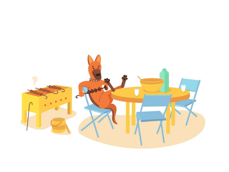 Dog left alone at table animal animation barbecue dog picnic summer vector