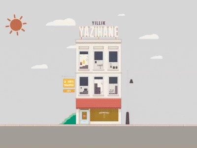 Yazıhane Yıllık - Dünya Yanarken | Packshot Animation 2d after effects animation building cartoon gif light motion neon text wind