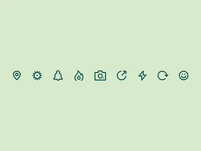 Happyning Icons bell flame glyph iconography icons line pictogram set settings share stroke trending