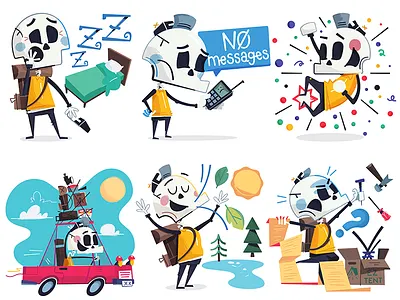 Facebook stickers - Camping pt 1 camping excited facebook happy sad skeleton skull sticker stickers tired