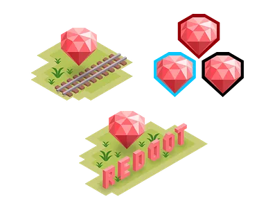 Conceptual isometric art for a local tech conference, Part 2 conference isometric rdrc reddotrubyconf ruby