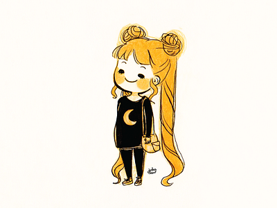 Sailor moon de boas fanart illustration ink inktober moon sailor moon traditional art yellow