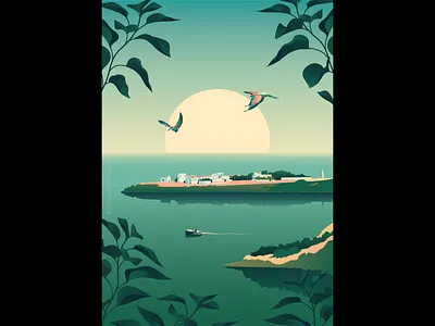 The Beautiful Nature of Crotone, Italy adobe illustrator attraction birds crotone illustration italy landscape ocean poster sea seascape sunrise vector