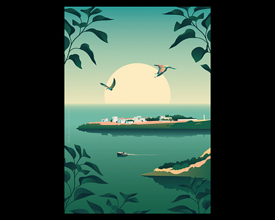 The Beautiful Nature of Crotone, Italy adobe illustrator attraction birds crotone illustration italy landscape ocean poster sea seascape sunrise vector