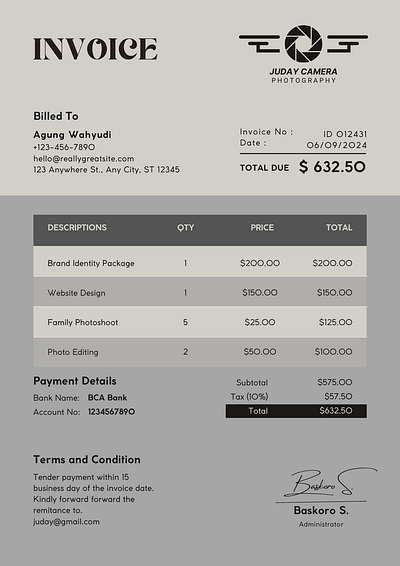 Invoice branding canva design illustration invoice template