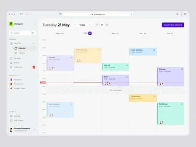 Calendar Dashboard app calendar card clean colors creative dark dashboard light meeting minimal modern productivity schedule ui user interface ux web white space workspace