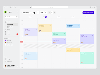 Calendar Dashboard app calendar card clean colors creative dark dashboard light meeting minimal modern productivity schedule ui user interface ux web white space workspace