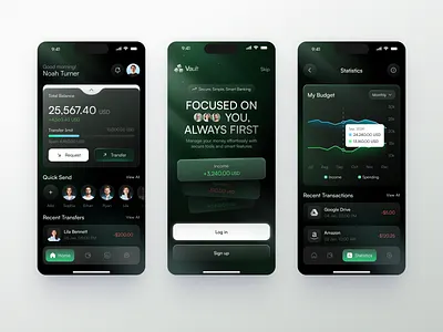 Mobile Design for Digital Banking - Vault app app design app ui design application application design application ui design graphic design home screen app ios ios app ios app design iphone app mobile app developer mobile app ui mobile design mobile ui ui uiux ux