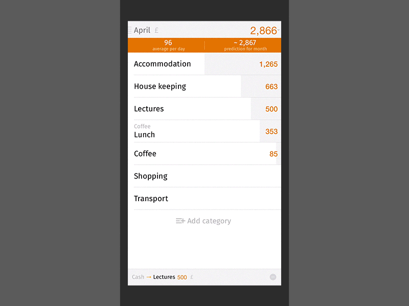 Money tracking iPhone app animations budget budgeting calculator dollars expenses interaction design interactions mobile ui ux