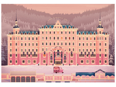 Grandbudapest film grand budapest hotel illustration james gilleard nofun gallery retro vector vintage wes anderson