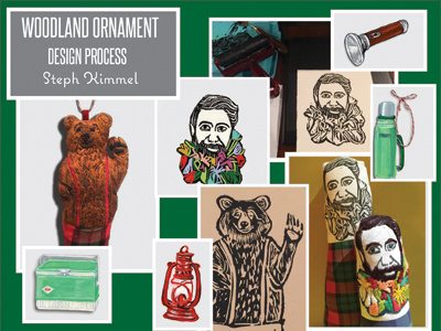 Woodland Ornaments: Development Shots beards bears camping christmas embroidery flower beards forest lumberjacks ornaments printmaking vintage woodland