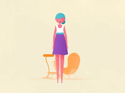 girl illustration design flat furniture grain hair line nois simple texture women