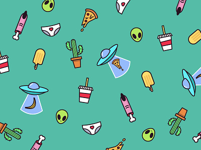 This pattern is out of this world banana cactus cream drink finger food ice nails pattern pizza soda ufo